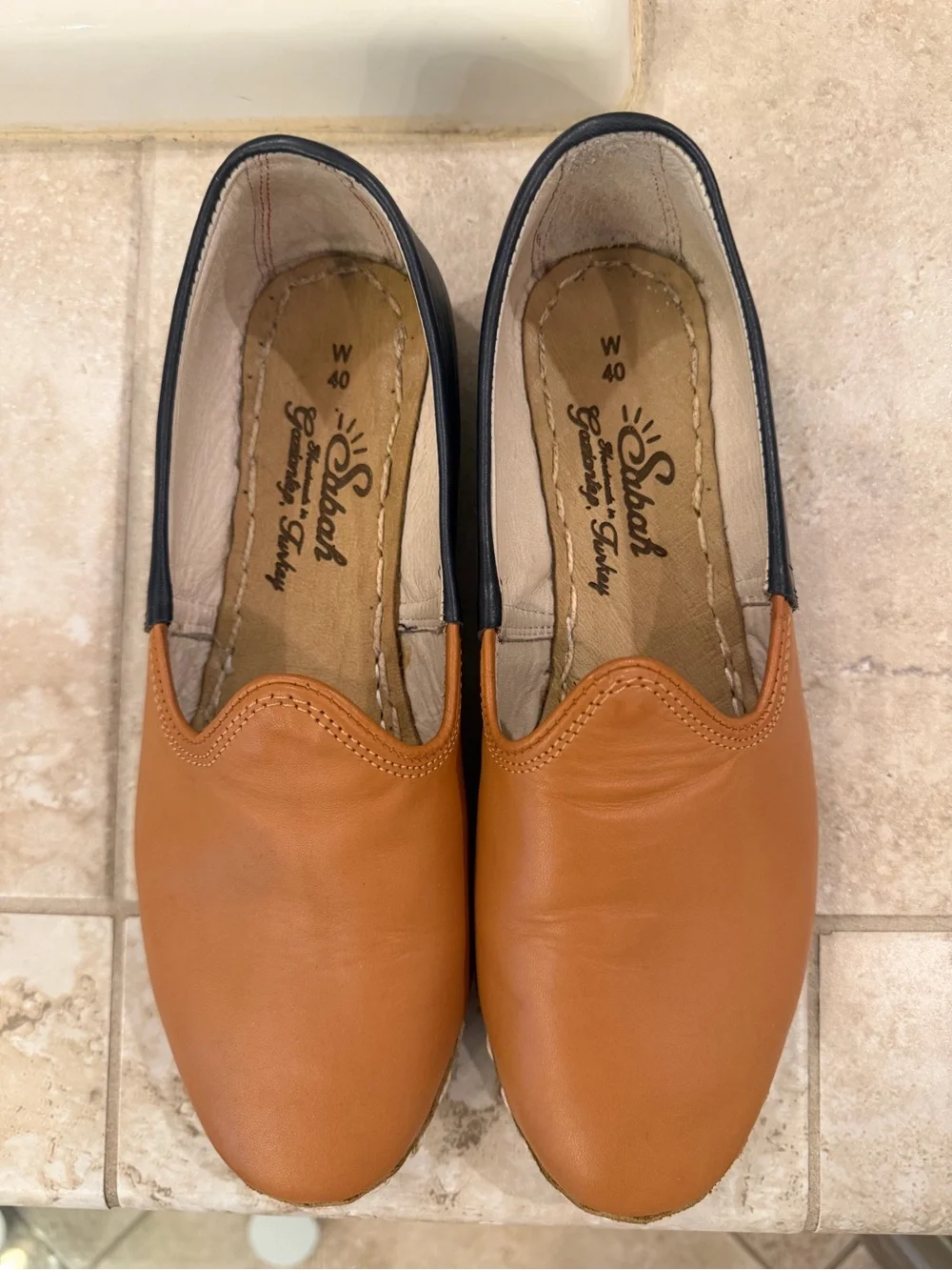 Sabah Two-Tone slip on Shoes in Camel and Navy